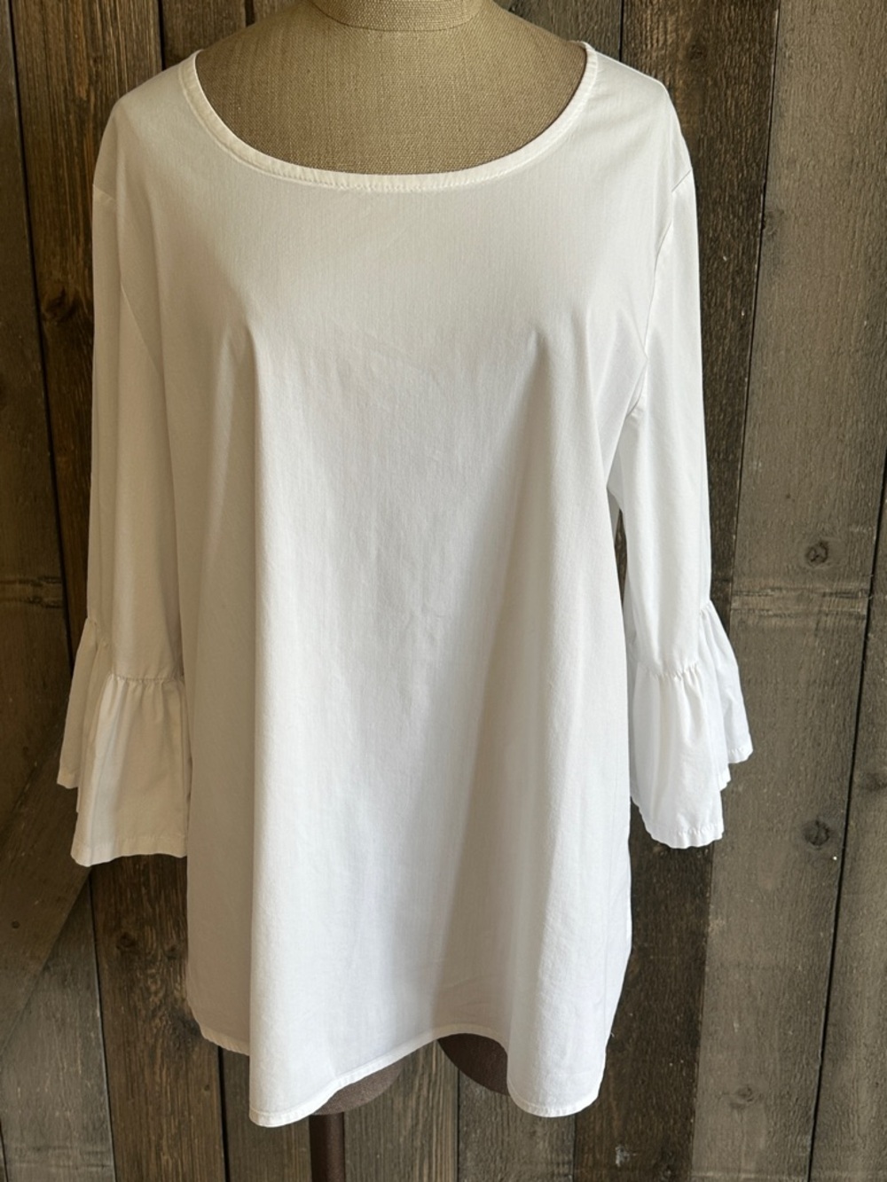 Bryn Walker White Stretch Tunic Top Bell Sleeve Minimalist USA Made Size M